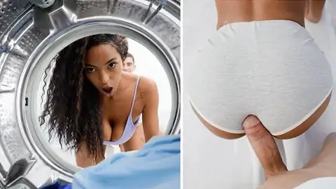 Slim Dark-hued Gets Stuck In The Washing Machine