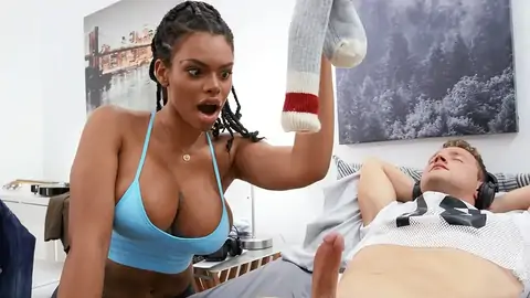 A Ample-jugged Dark-hued Gets Stuck In The Washing Machine